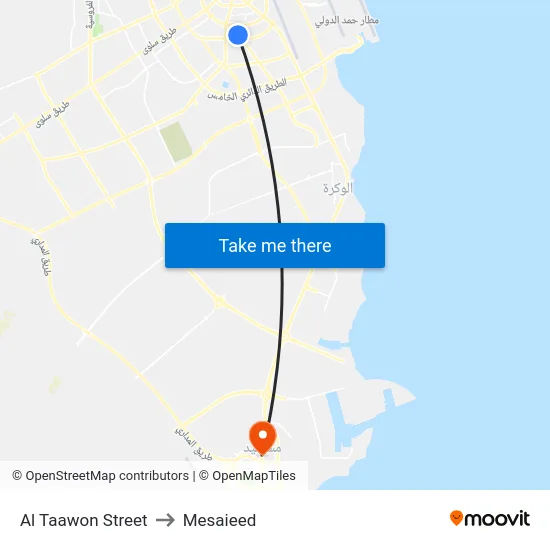 Al Taawon Street to Mesaieed map