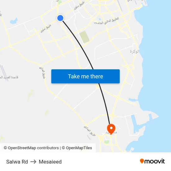 Salwa Road to Mesaieed map