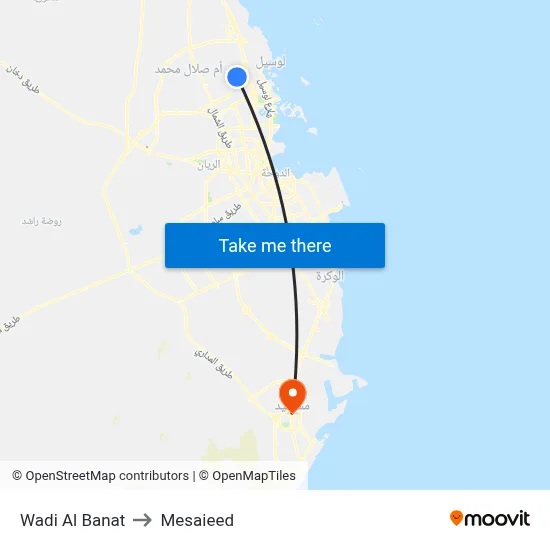 Wadi Al Banat to Mesaieed map
