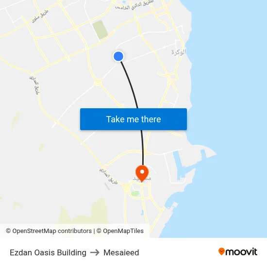 Ezdan Oasis Building to Mesaieed map