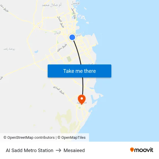 Al Sadd Metro Station to Mesaieed map