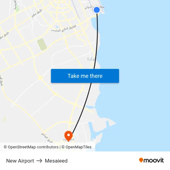 New Airport to Mesaieed map