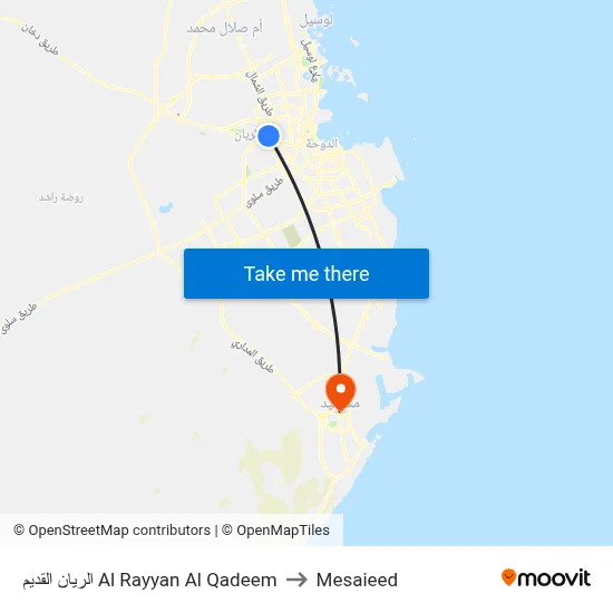 Al Rayyan Al Qadeem to Mesaieed map