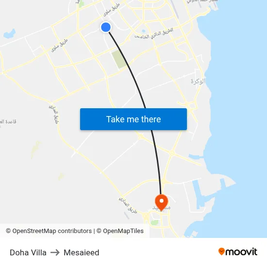 Doha Villa to Mesaieed map
