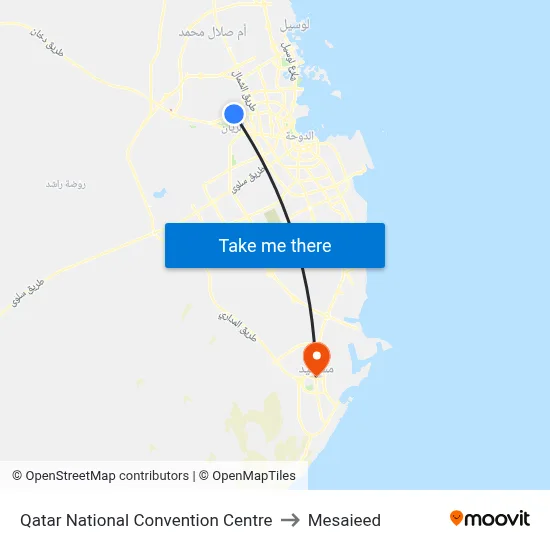 Qatar National Convention Centre to Mesaieed map