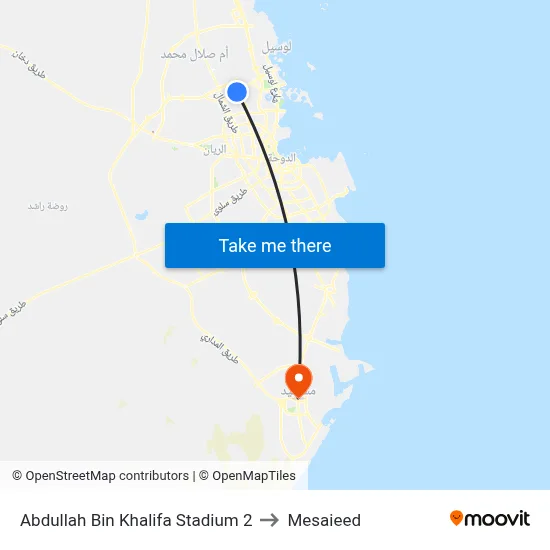 Abdullah Bin Khalifa Stadium 2 to Mesaieed map