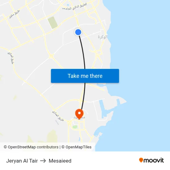 Jeryan Al Tair to Mesaieed map