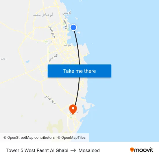 Tower 5 West Fasht Al Ghabi to Mesaieed map