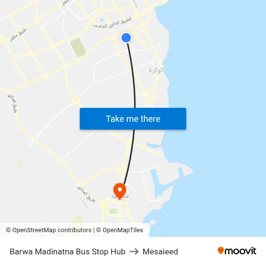 Barwa Madinatna Bus Stop Hub to Mesaieed map