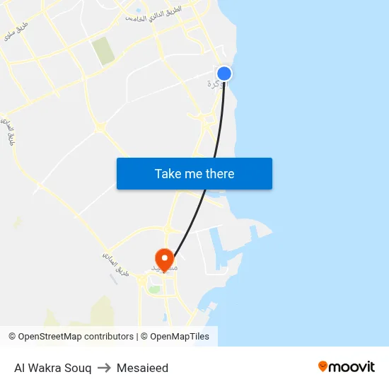 Al Wakra Souq to Mesaieed map