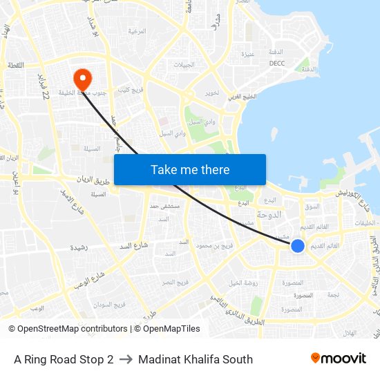 A Ring Road Stop 2 to Madinat Khalifa South map