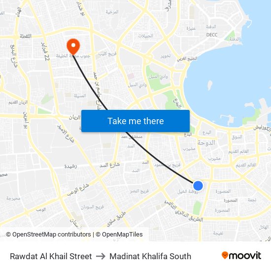 Rawdat Al Khail Street to Madinat Khalifa South map