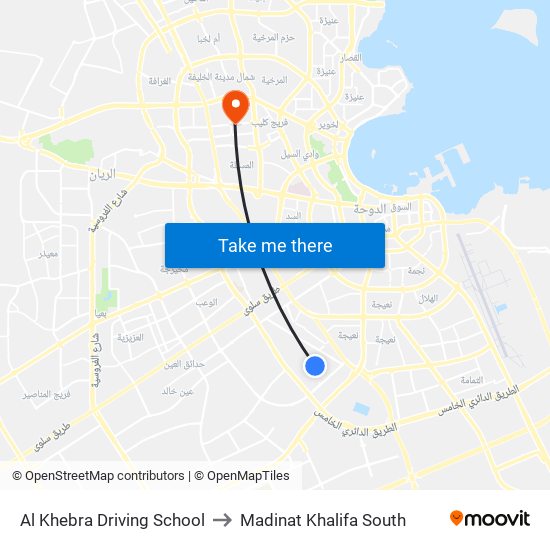 Al Khebra Driving School to Madinat Khalifa South map
