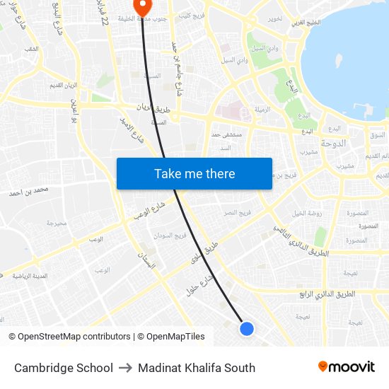 Cambridge School to Madinat Khalifa South map