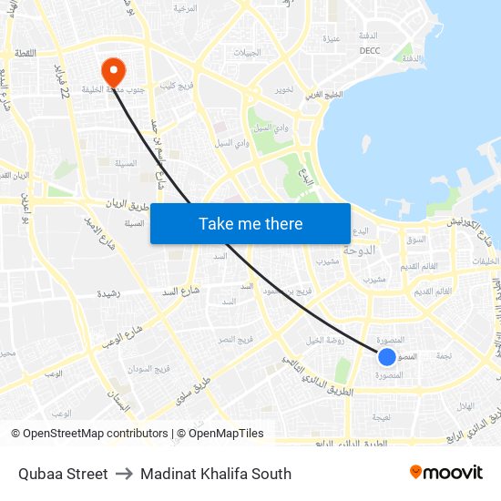 Qubaa Street to Madinat Khalifa South map