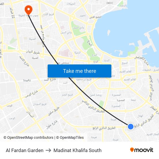 Al Fardan Garden to Madinat Khalifa South map