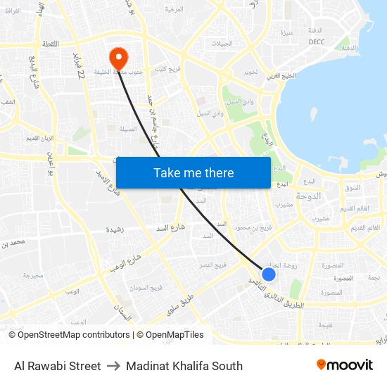 Al Rawabi Street to Madinat Khalifa South map