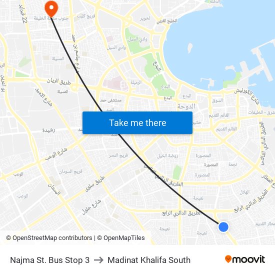 Najma St. Bus Stop 3 to Madinat Khalifa South map