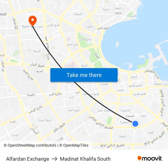 Alfardan Exchange to Madinat Khalifa South map