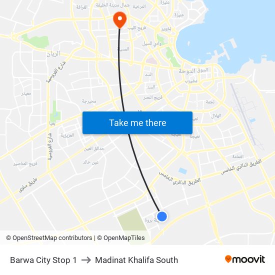 Barwa City Stop 1 to Madinat Khalifa South map