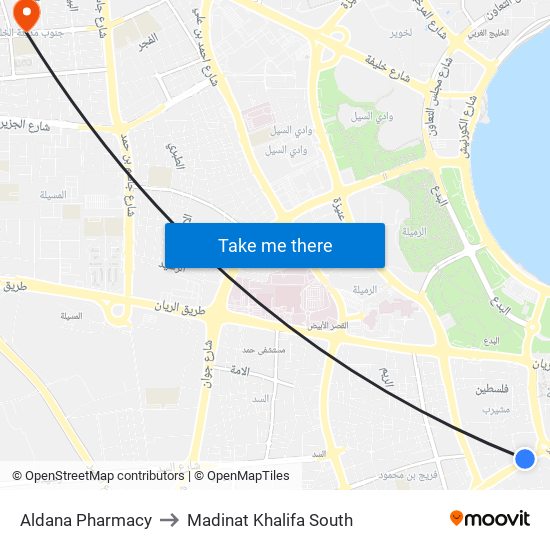 Aldana Pharmacy to Madinat Khalifa South map