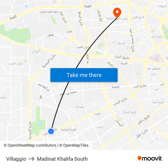 Villaggio to Madinat Khalifa South map