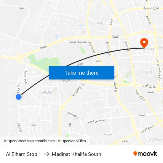 Al Elham Stop 1 to Madinat Khalifa South map