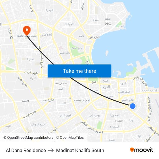 Al Dana Residence to Madinat Khalifa South map