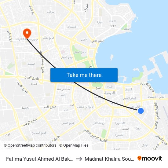 Fatima Yusuf Ahmed Al Baker to Madinat Khalifa South map
