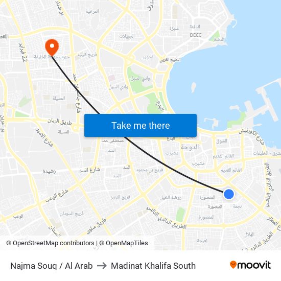 Najma Souq / Al Arab to Madinat Khalifa South map