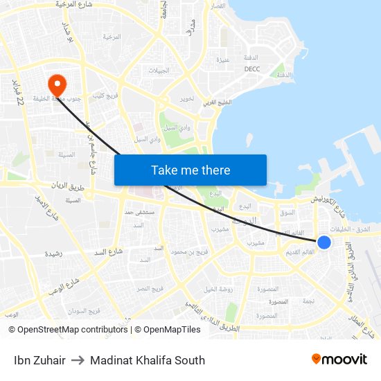 Ibn Zuhair to Madinat Khalifa South map