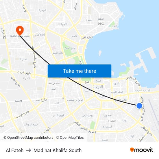 Al Fateh to Madinat Khalifa South map