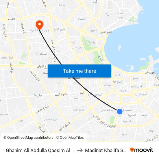 Ghanim Ali Abdulla Qassim Al Thani to Madinat Khalifa South map