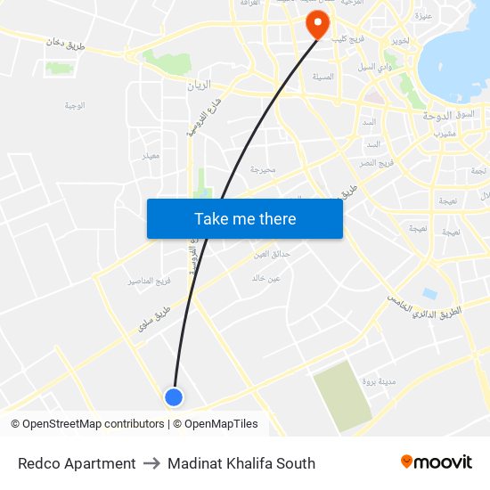 Redco Apartment to Madinat Khalifa South map