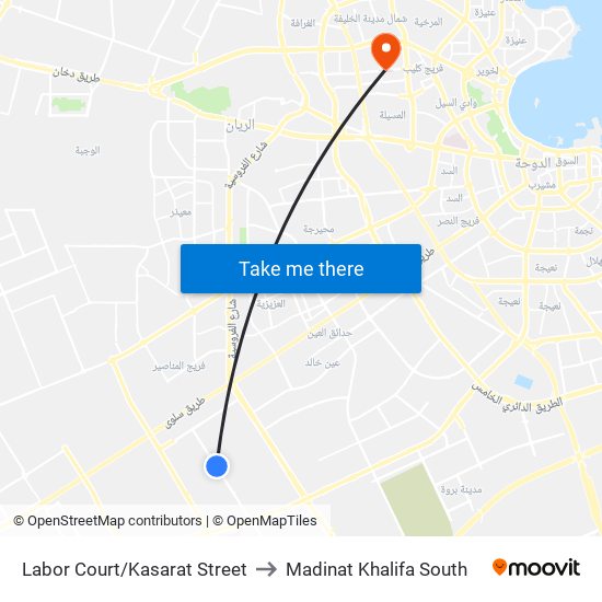 Labor Court/Kasarat Street to Madinat Khalifa South map