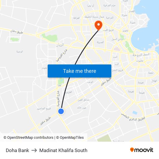 Doha Bank to Madinat Khalifa South map