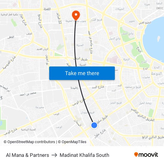 Al Mana & Partners to Madinat Khalifa South map