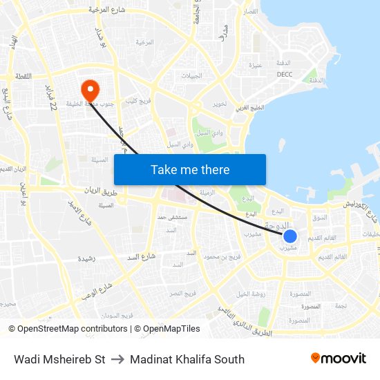 Wadi Msheireb St to Madinat Khalifa South map