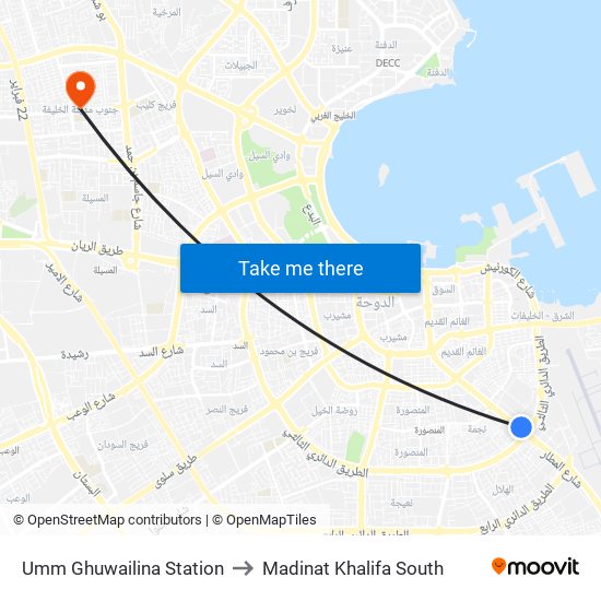 Umm Ghuwailina Station to Madinat Khalifa South map