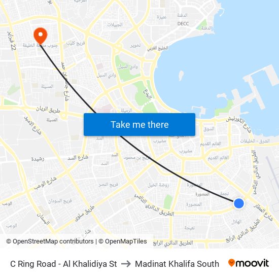 C Ring Road - Al Khalidiya St to Madinat Khalifa South map