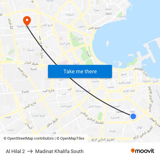 Al Hilal 2 to Madinat Khalifa South map
