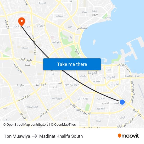 Ibn Muawiya to Madinat Khalifa South map