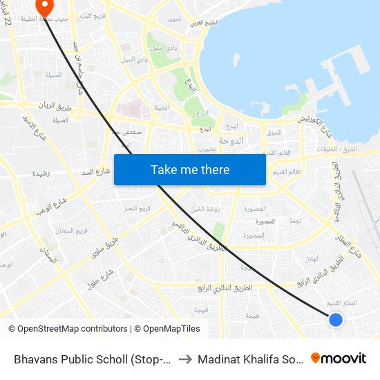 Bhavans Public Scholl (Stop-A) 1 to Madinat Khalifa South map