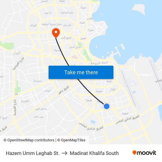 Hazem Umm Leghab St. to Madinat Khalifa South map