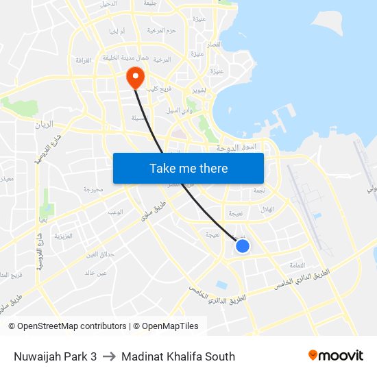 Nuwaijah Park 3 to Madinat Khalifa South map