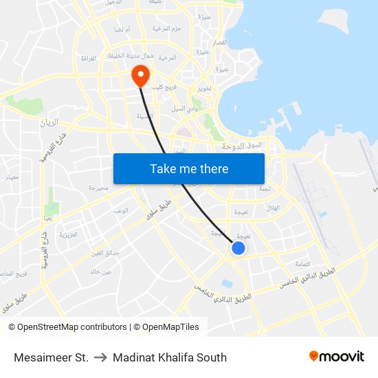 Mesaimeer St. to Madinat Khalifa South map