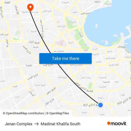 Jenan Complex to Madinat Khalifa South map