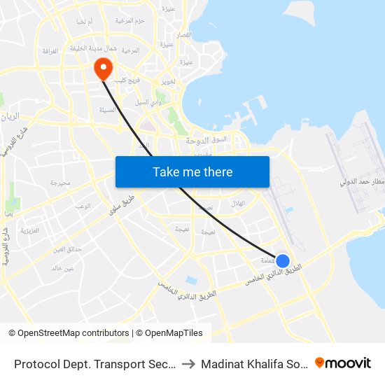 Protocol Dept. Transport Section to Madinat Khalifa South map