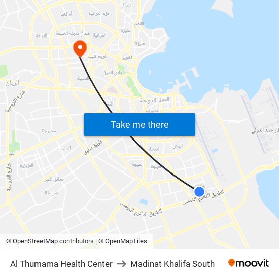 Al Thumama Health Center to Madinat Khalifa South map