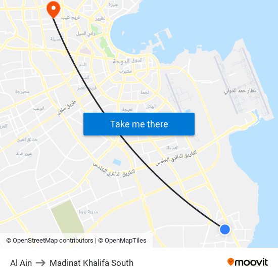 Al Ain to Madinat Khalifa South map